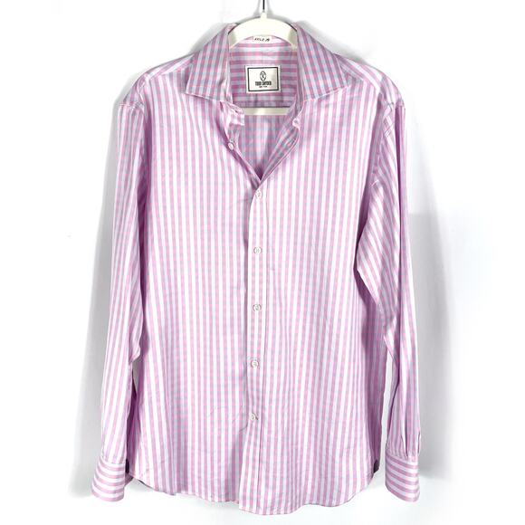 Todd Snyder Dress Shirt Pink Blue Striped Collared 100's 2-ply Sz 32/33 Men's - Picture 1 of 7